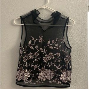 Embroidered mesh top
